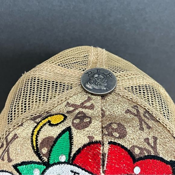 Ed Hardy Snapback Denim Hat Love Kills Slowly Skull & Heart Metallic Gold RARE - Picture 4 of 7